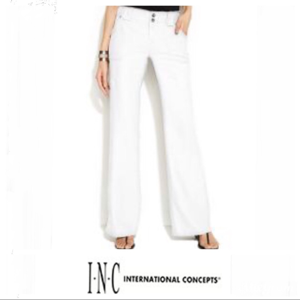 INC Internatinal White Linen Wide Leg Pants Sz 8
